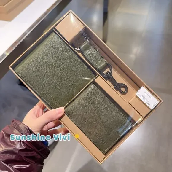 NWT Coach Boxed 3 In 1 Bifold Wallet Set With Key Fob Leather CS433 Olive - Picture 3 of 6